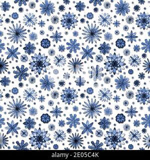 Aquarelle sans couture fleurs abstraites indigo bleu motif floral sur fond blanc. Illustration aquarelle lumineuse. Impression pour papier d'emballage, papier peint Banque D'Images