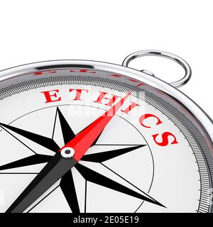 Direction de l'éthique Boussole conceptuel gros plan sur fond blanc. Rendu 3d Banque D'Images