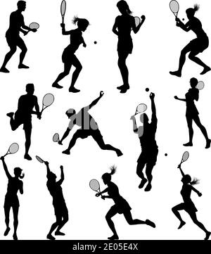 Silhouette tennis joueurs équipe sportive Illustration de Vecteur