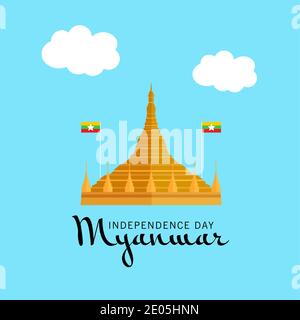 Illustration vectorielle d'un contexte pour la heureuse Journée de l'indépendance du Myanmar. Banque D'Images