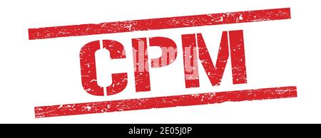 Texte CPM sur l'affiche rouge du timbre rectangle grungy. Banque D'Images