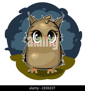 Petit hibou. Poussin drôle. Joli et drôle oiseau de bébé. L'objet isolé sur un fond blanc. Illustration. Style de dessin animé. Banque D'Images