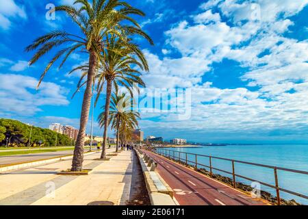 Autoroute à vélo le long de la promenade du bord de mer de la côte de Paseo Maritimo à Palma, Majorque, Espagne Banque D'Images