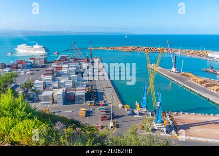 NAPIER, NOUVELLE-ZÉLANDE, 10 FÉVRIER 2020 : vue aérienne du port de Napier, Nouvelle-Zélande Banque D'Images