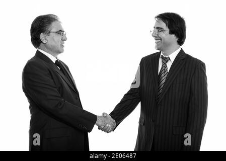 Voir le profil de professionnels jeunes et senior Persian businessman smiling and shaking hands Banque D'Images