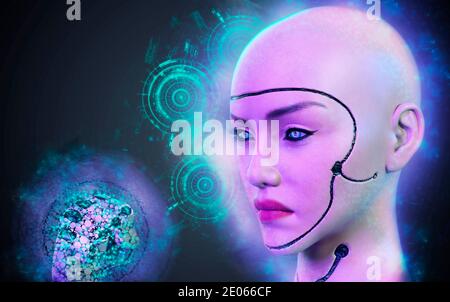 Face et main de robot femelle - rendu 3d Banque D'Images