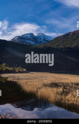 Lac vert (Lago Verde) pendant la saison d'automne dans le parc national de Los Alerces, Patagonie, Argentine Banque D'Images