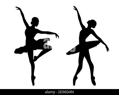 Silhouettes de stencil noir abstrait de ballerines de charme en mouvement, dessin à la main illustration vectorielle Illustration de Vecteur