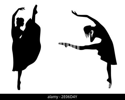 Abstrait attrayant slender Dames danseuse noir stencil silhouettes en robe, dessin à la main illustration vectorielle Illustration de Vecteur