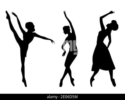 Silhouettes de stencil noir abstrait de trois danseuses en mouvement, dessin à la main illustration vectorielle Illustration de Vecteur