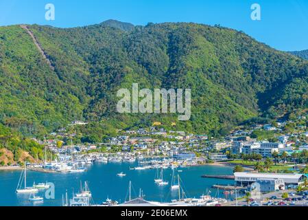 PICTON (NOUVELLE-ZÉLANDE), 7 FÉVRIER 2020 : vue aérienne du terminal de ferry à Picton (Nouvelle-Zélande) Banque D'Images