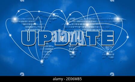 Arrière-plan abstrait de l'ordinateur numérique - MISE À JOUR du lettrage devant Fond de la carte du monde - Internet ou concept d'entreprise de Global Réseau Banque D'Images