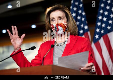 Washington, DC, États-Unis. 30 décembre 2020. 30 décembre 2020 - Washington, DC, États-Unis: La conférencière de la Chambre NANCY PELOSI (D-CA) s'exprimant lors de sa conférence de presse hebdomadaire. Crédit : Michael Brochstein/ZUMA Wire/Alay Live News Banque D'Images