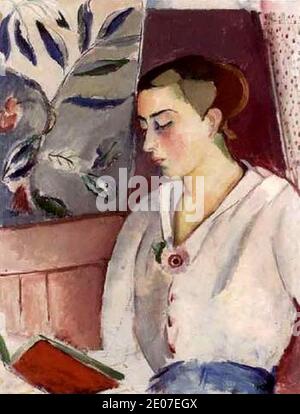 Leander Engström Girl avec livre. Banque D'Images