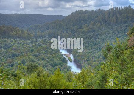 Vue aérienne de la rivière Arthur dans la forêt de Tarkine en Tasmanie, en Australie Banque D'Images