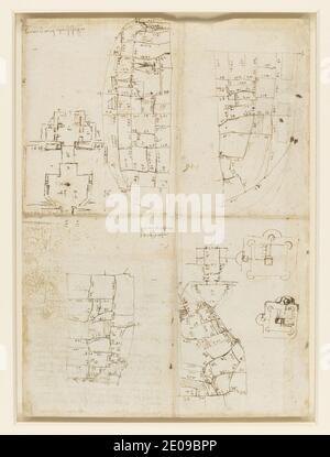 Leonardo da Vinci - Recto esquisses du plan de rue d'Imola. Banque D'Images