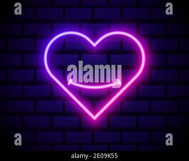 Coeur emoji néon, signe lumineux. Illustration vectorielle du cœur avec le sourire en style néon. Une icône amusante et un joli symbole pour la Saint-Valentin Illustration de Vecteur