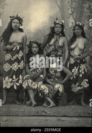Les belles Tahitiennes, Tahiti, par Coulon 1. Banque D'Images