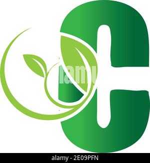 Lettres écologiques vertes logo C avec feuilles. /symbole / alphabet / botanique / naturel lettre C éco feuilles logo icône éléments de modèle de conception. Couleur vectorielle si Illustration de Vecteur