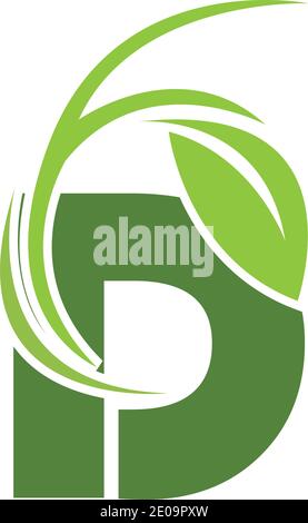 Lettres écologiques vertes logo D avec feuilles. /symbole / alphabet / botanique / naturel Illustration de Vecteur