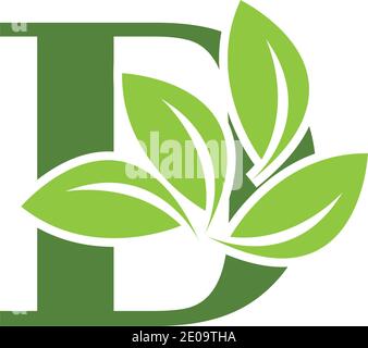 Lettres écologiques vertes logo D avec feuilles. /symbole / alphabet / botanique / naturel Illustration de Vecteur