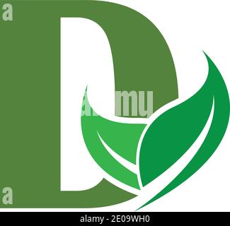 Lettres écologiques vertes logo D avec feuilles. /symbole / alphabet / botanique / naturel Illustration de Vecteur