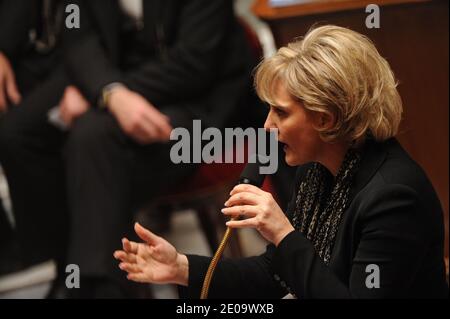 Nadine Morano, ministre française en charge de l'apprentissage et de la formation professionnelle, prononce un discours lors de la session hebdomadaire de questions au gouvernement lors de l'Assemblée nationale française à Paris, le 8 février 2012. Photo de Mousse/ABACAPRESS.COM Banque D'Images