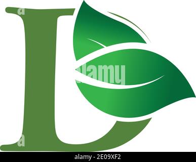 Lettres écologiques vertes logo D avec feuilles. /symbole / alphabet / botanique / naturel Illustration de Vecteur