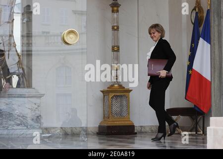 Nadine Morano, ministre française en charge de l'apprentissage et de la formation professionnelle, quitte le conseil de cabinet hebdomadaire à l'Elysée Palace à Paris, le 15 février 2012. Photo de Thierry Orban/ABACAPRESS.COM Banque D'Images