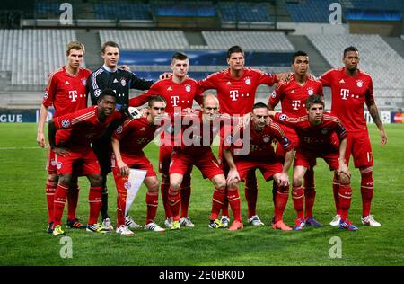 Illustration de l'équipe du Bayern Munchen lors de la Ligue des champions de l'UEFA, Olympique de Marseille contre FC Bayern Munich, au stade Velodrome de Marseille, sud de la France, le 28 mars 2012. Bayern a gagné 2-0. Photo de Michel Clementz/ABACAPRESS.COM Banque D'Images