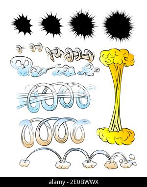 Éléments de bande dessinée - explosions de dessins animés vectoriels, fond de modèle de rafale pour le texte ou la bulle de parole. Expressions rétro pop art. Illustration de Vecteur