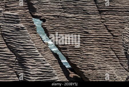 Vue rapprochée des rochers de Pancake une formation géologique inhabituelle De roches sédimentaires dans l'île du Sud de la Nouvelle-Zélande Banque D'Images