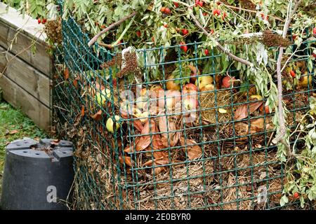 Compost tas de jardin composteur de fil compostage déchets organiques compost de jardin bac de compost tas écologique humus matière organique environnement dégradable Banque D'Images