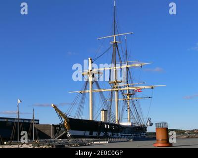 DANEMARK, EBELTOFT - 08 OCTOBRE 2007 : le navire de guerre danois d'origine 'Fregatten Jylland' à Ebeltoft Banque D'Images