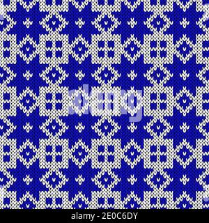 Motif vectoriel sans couture décoratif en bleu et blanc avec flocons de neige comme texture de tissu Illustration de Vecteur