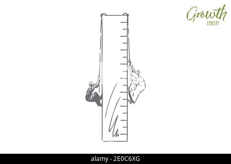 Esquisse du concept de croissance. Homme d'affaires arabe et femme d'affaires grimpant la corde, travailleurs d'entreprise musulmans, promotion de carrière, amélioration de statut, affaires s. Illustration de Vecteur