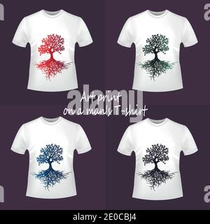 Collection d'imprimés artistiques sur les tee-shirts pour hommes - un arbre de la vie Illustration de Vecteur