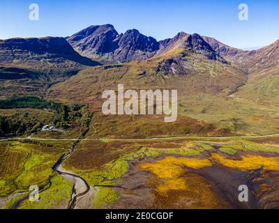 Antenne de la crête noire de Cuillin, Elgol, île de Skye, Hébrides intérieures, Écosse, Royaume-Uni, Europe Banque D'Images