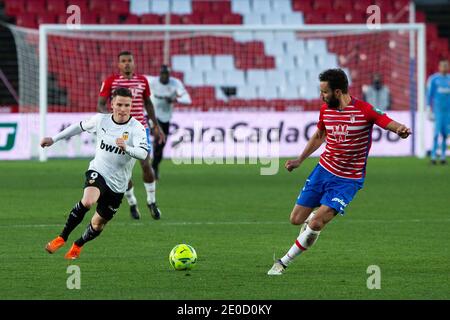 Kevin Gameiro de Valence, Sanchez allemand de Grenade pendant le championnat espagnol la Liga football match entre Grenade / LM Banque D'Images