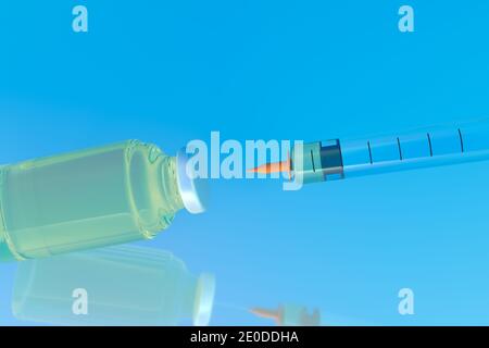 Seringue saisissant le liquide du flacon, rendu 3d Banque D'Images