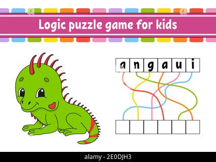 Jeu de puzzle logique. Mots clés de l'apprentissage pour les enfants. Trouver le nom caché. Développement de l'éducation fiche de travail. Page d'activité pour étudier l'anglais. Jeu pour les enfants. Illustration de Vecteur