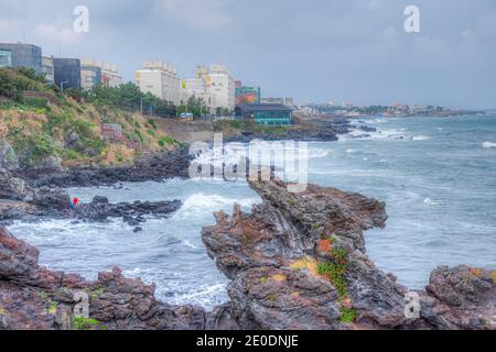 Yongduam Rock à Jeju City, République de Corée Banque D'Images