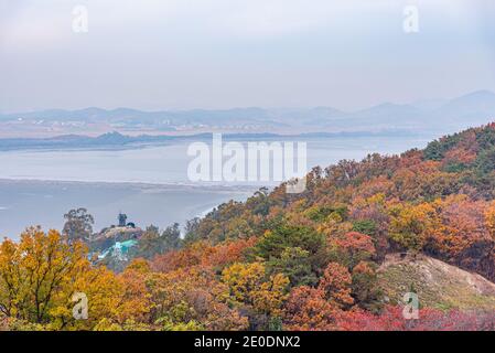 Corée du Nord vue de ODU Mt. Observatoire de l'unification, République de Corée Banque D'Images