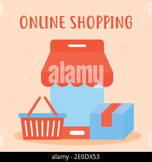 lettrage des achats en ligne avec un ensemble d'icônes d'achats en ligne Illustration de Vecteur