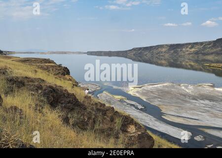 Vues panoramiques sur le lac Magadi contre le ciel à Magadi, vallée du Rift Banque D'Images