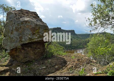 Vues panoramiques sur le lac Magadi contre le ciel à Magadi, vallée du Rift Banque D'Images
