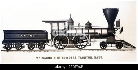 Locomotive à huit roues à partir d'une gravure du 19ème siècle.. Banque D'Images