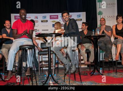 L'humoriste français Jamel Debbouze présente la 2e édition du Festival du Rire de Marrakech, ainsi que Omar Sy, Franck Dubosc, François-Xavier Demaison, Malik Bentalha, Tony Saint Laurent, Berengere Krief et Redouanne Harjane à Marrakech, Morrocco, le 8 juin 2012. Photo de William Stevens/ABACAPRESS.COM Banque D'Images