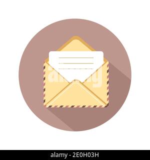 Enveloppe avec tampon. Icône E-mail. Carte postale rétro et papier artisanal. Lettre ou correspondance écrite. Illustration vectorielle de style dessin animé plat. Illustration de Vecteur