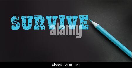 Écriture conceptuelle main montrant survivre. Texte de photo d'affaires essayez toujours être prêt à faire ou à traiter quelque chose. Crayon rose arrière-plan, sélectif Banque D'Images